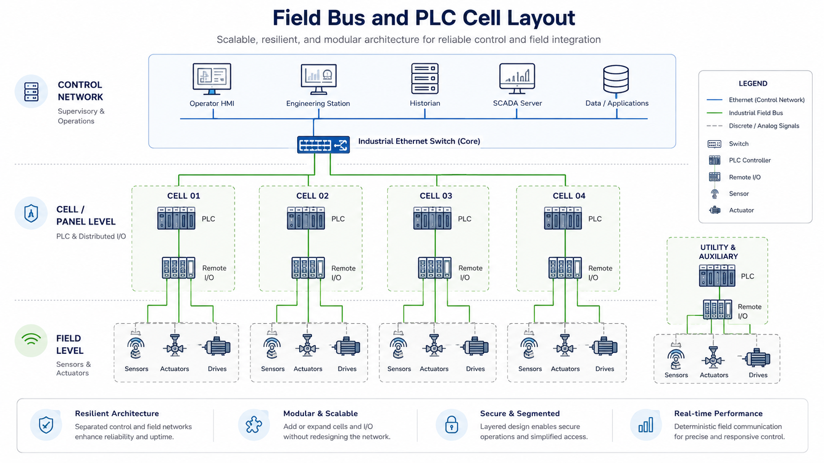 Endüstriyel otomasyon sistemleri için PLC ve fieldbus yerleşimi